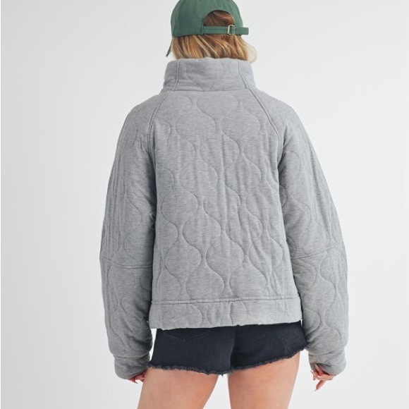 Aemi+Co Zip Up Raglan Sleeve Quilted Jacket Gray - Picture 9 of 9